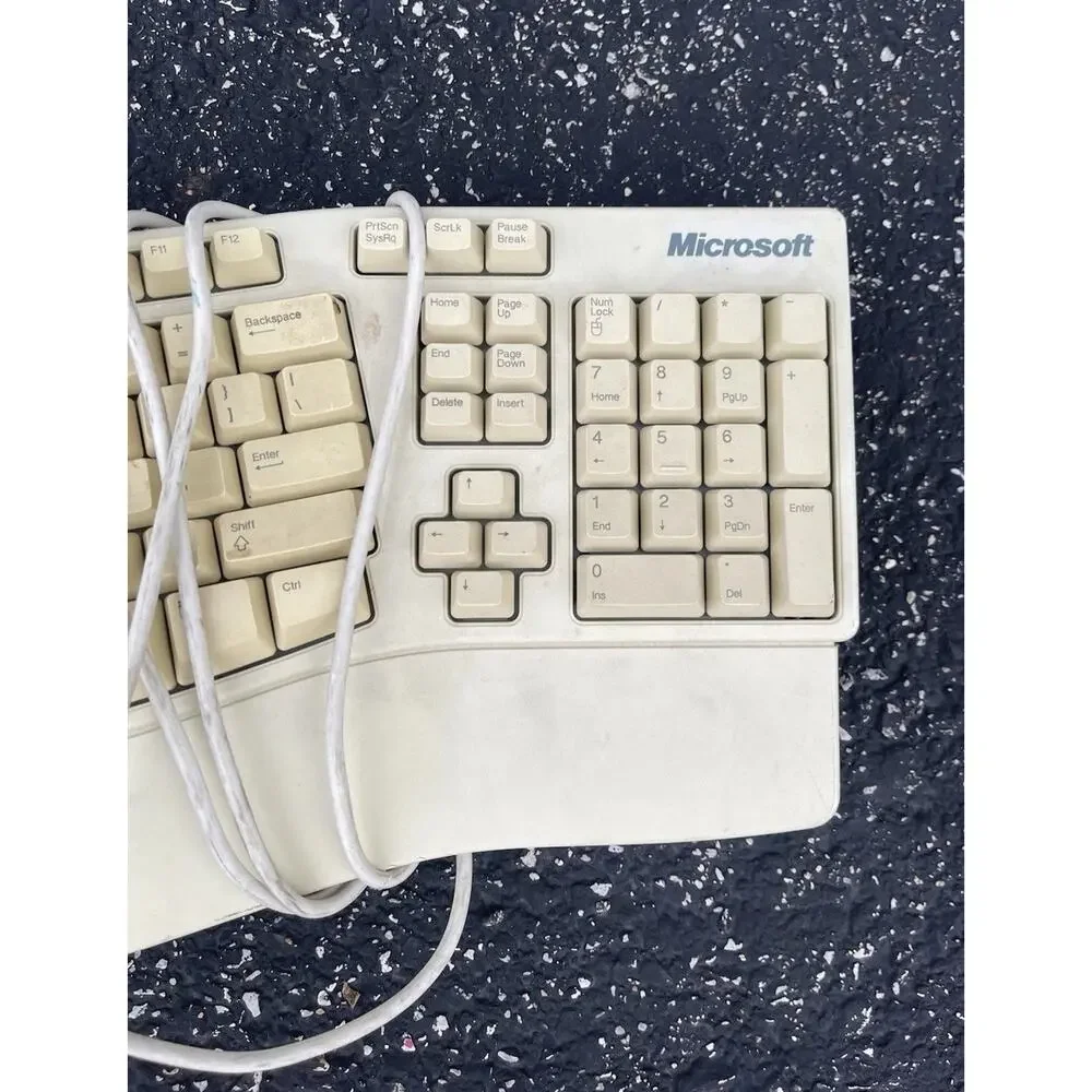Microsoft Natural Ergonomic White Keyboard 90's Microsoft Excellent Vintage